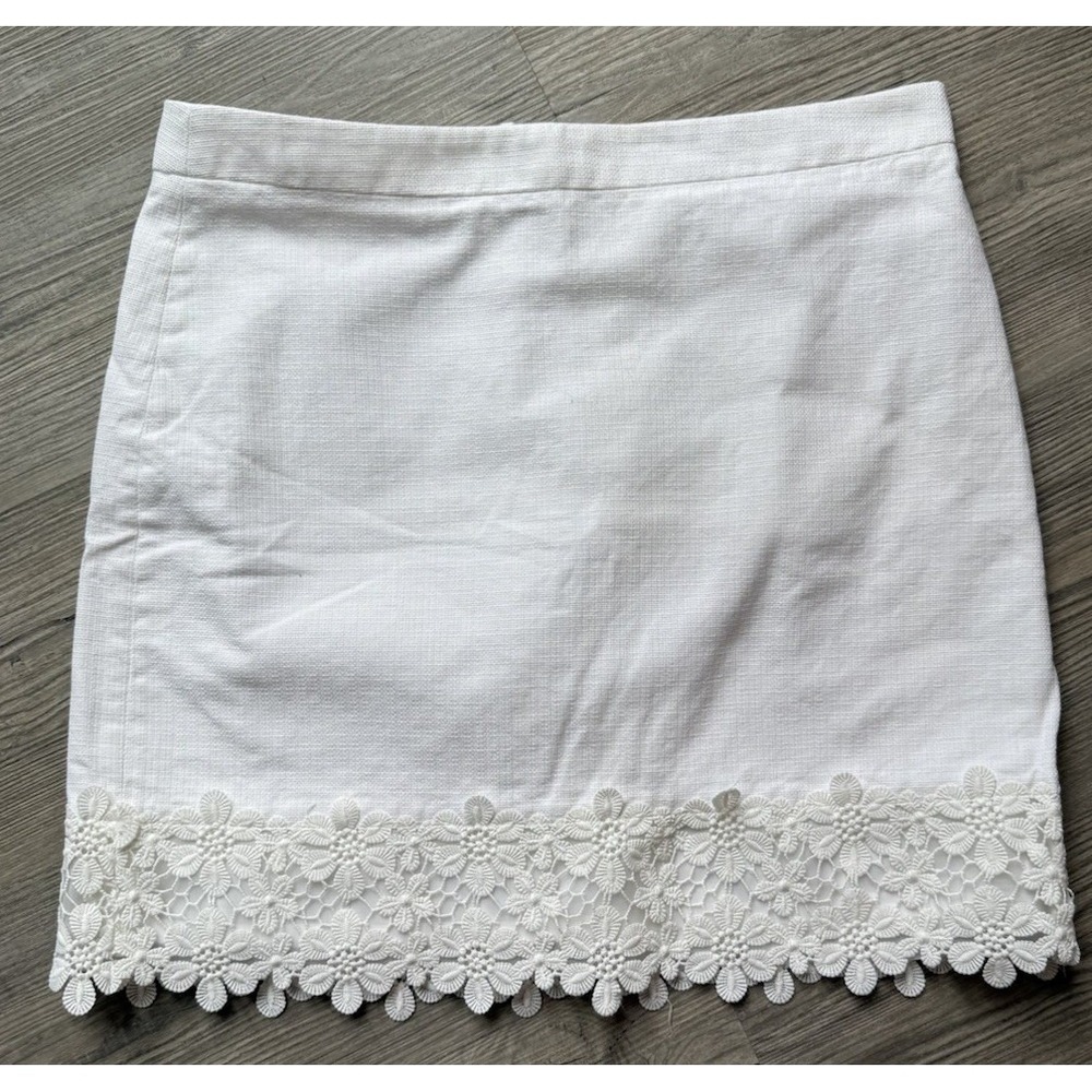 J.Crew White Lace Hem Skirt Womens Size 10 Cotton Lined Summer Vacation Bridal